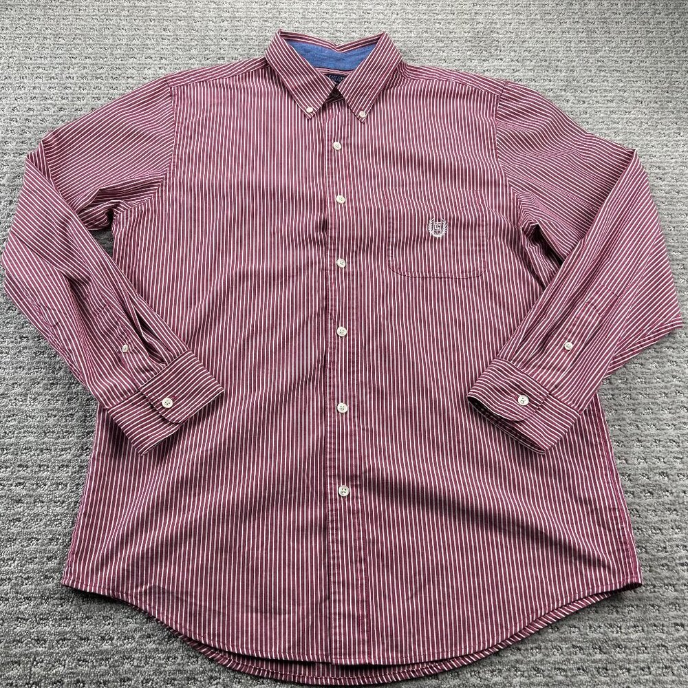 Vintage CHAPS Button Down Shirt Men Medium M Red White Striped Preppy 90s 2000S